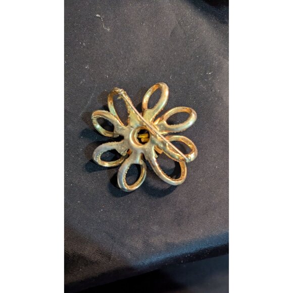 Vintage Coro Craft Gold-Tone Rhinestone Flower Brooch  Red Clear READ - Picture 4 of 6